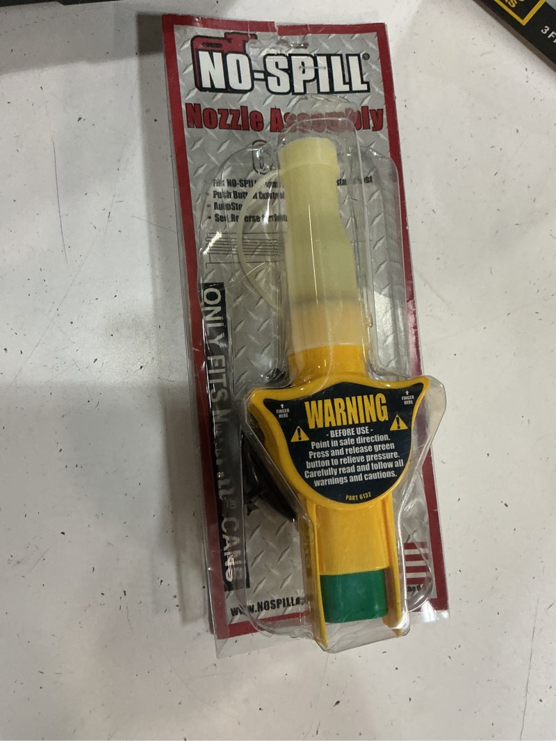 Condition photo showing As Is for no-spill plastic gas can nozzle