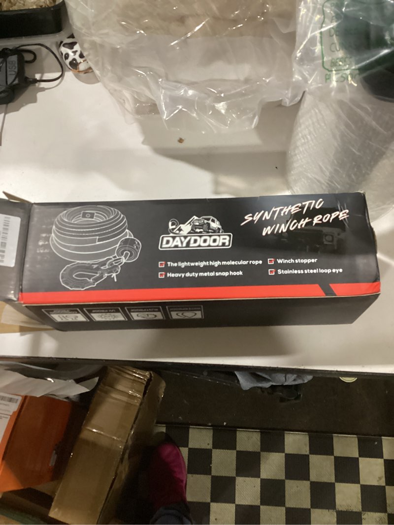 Condition photo showing Good Condition for DAYDOOR Synthetic Winch Rope, 1/4 Inch x 50ft 10,000LBS Synthetic Winch Line, Winch Cable for Offroad Vehicle 4WD ATV UTV, Synthetic Rope with Forged Winch Hook and Rubber Stopper (Green) 1/4 Inch x 50ft Green