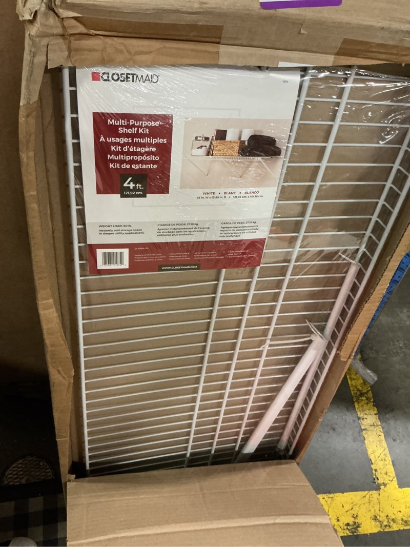 Condition photo showing New/Like New for closetmaid multi-purpose ventilated wire shelf kit, 4 ft. by 16in., white
