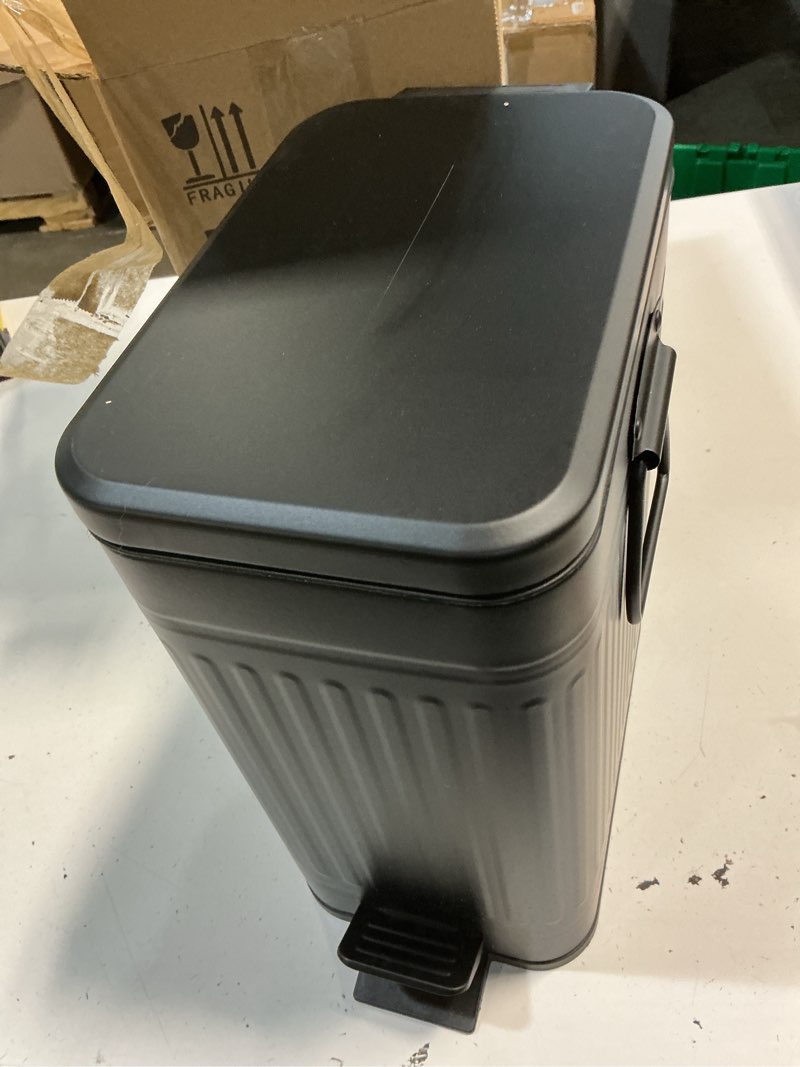 Condition photo showing Good Condition for small trash can with lid soft close-6l/1.6 gal stainless steel outdoor dog poop garbage can-metal waste bins with pedal for bathroom bedroom office-black black 1.3 gallon