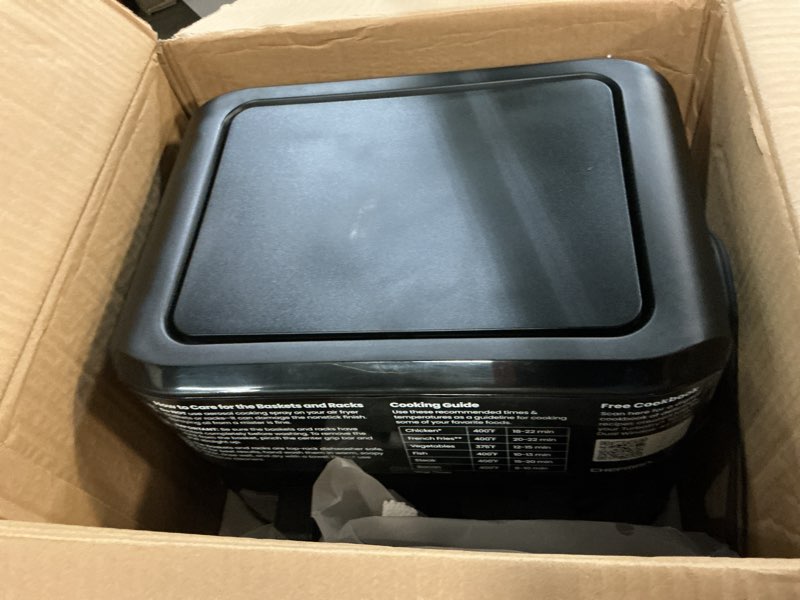 Condition photo showing Good Condition for chefman 6 quart dual basket air fryer oven with easy view windows, sync finish, hi-fry, auto shutoff, 2 independent 3qt nonstick dishwasher safe frying baskets, digital double air fryer - black 6 quart - window
