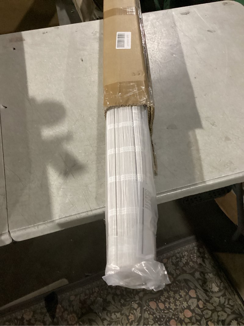 Condition photo showing Good Condition for Sunbox Cordless Bamboo Roman Shade Blind, Woven Wood Roman Shades, Light Filtering Natural Bamboo Shades for Windows, French Doors, 33" W x 64" H, Pearly White 33"W x 64"H Pearly White