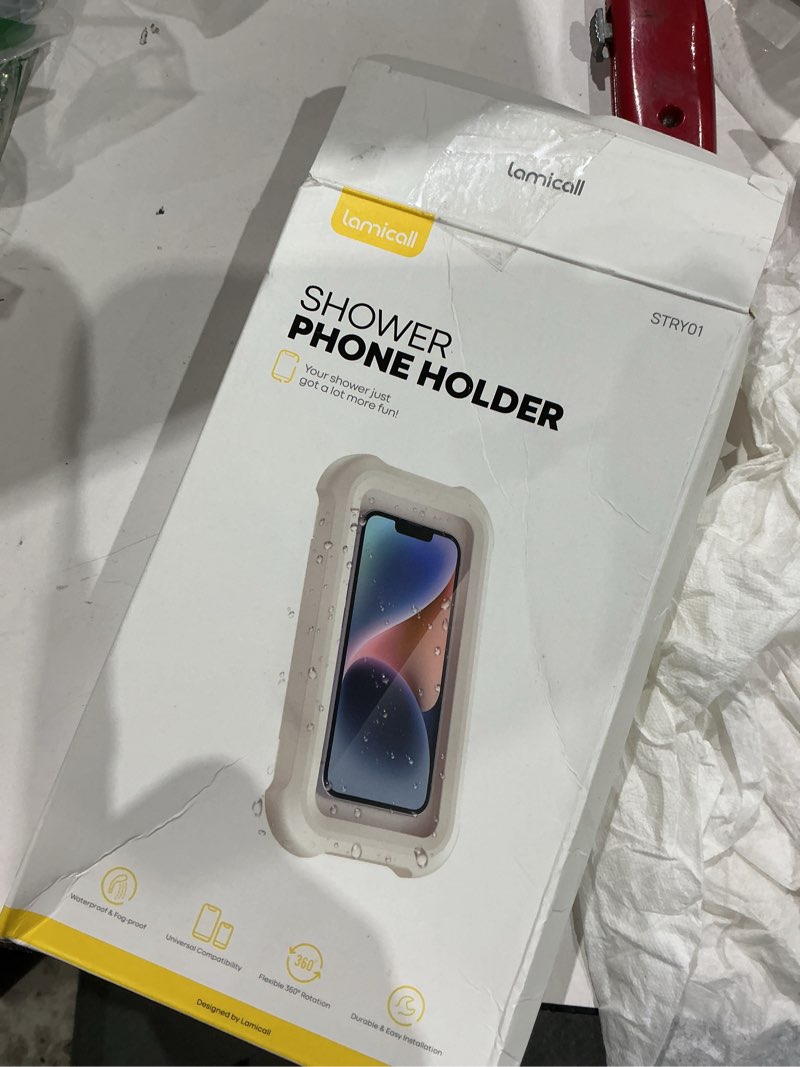 Condition photo showing New/Like New for lamicall shower phone holder waterproof - 480° rotatable retractable adjustable shower iphone case holder, bathroom wall phone mount stand water proof anti fog, iphone accessories for 4-7" cellphones snow white