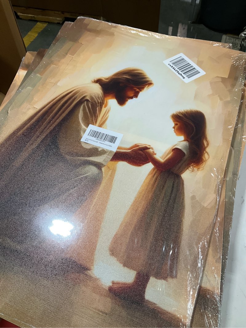 Condition photo showing Good Condition for jesus with girl praying wall art jesus with children wall decor god painting christian picture bible story posters prints religious faith artwork for kids room church home decoration,12x16in jesus little girl 16"l x 12"w