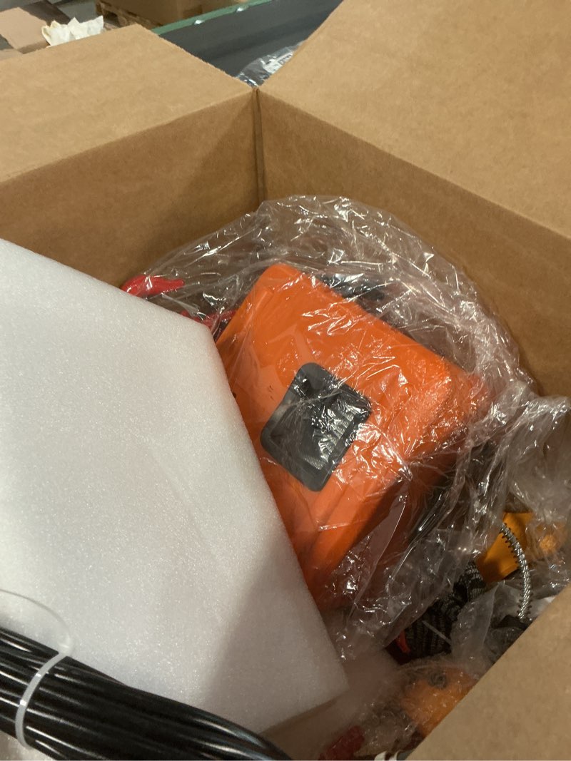 Condition photo showing Good Condition for Power Electric Portable Hoist Winch 1500LBS, 3 in 1 Electric Cable Hoist 110V 25 FT with Lifting Strap, Electric Hoist Lift Ceiling Winch for Lifting Towing 1500LBS-3 IN 1 Orange