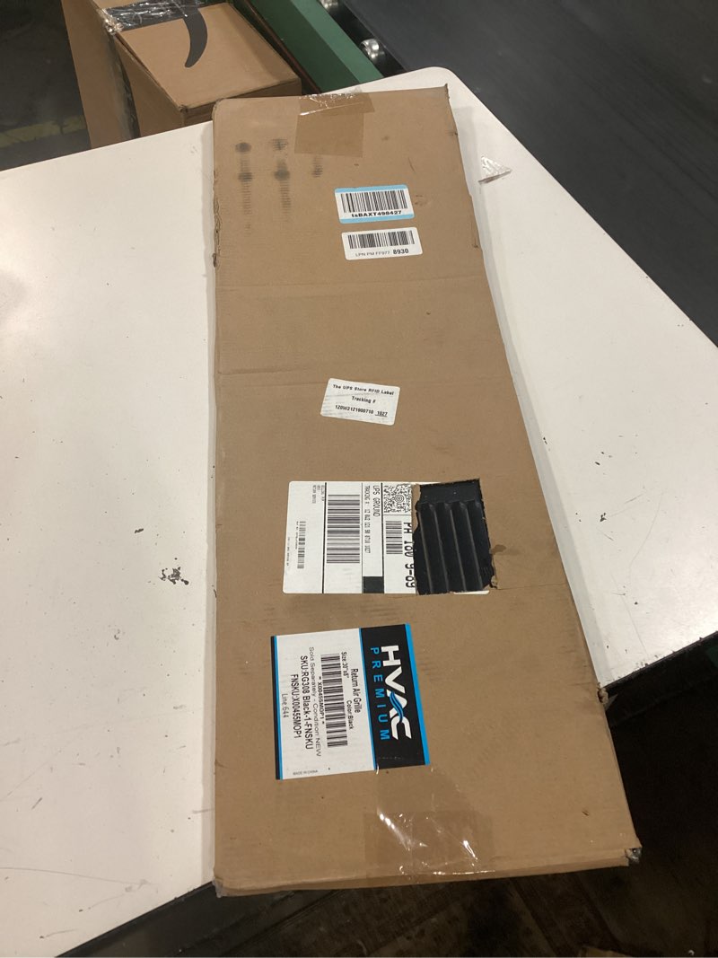 Condition photo showing New/Like New for 30"w x 8"h steel return air grilles - sidewall and ceiling - hvac duct cover - black [outer dimensions: 31.75"w x 9.75"h] 30 x 8 black