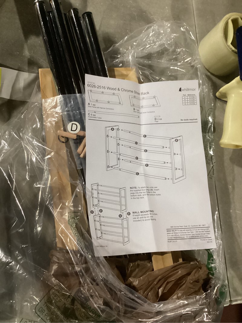 whitmor 3 tier expandable shoe rack -stackable - natural wood and chrome wood & chrome