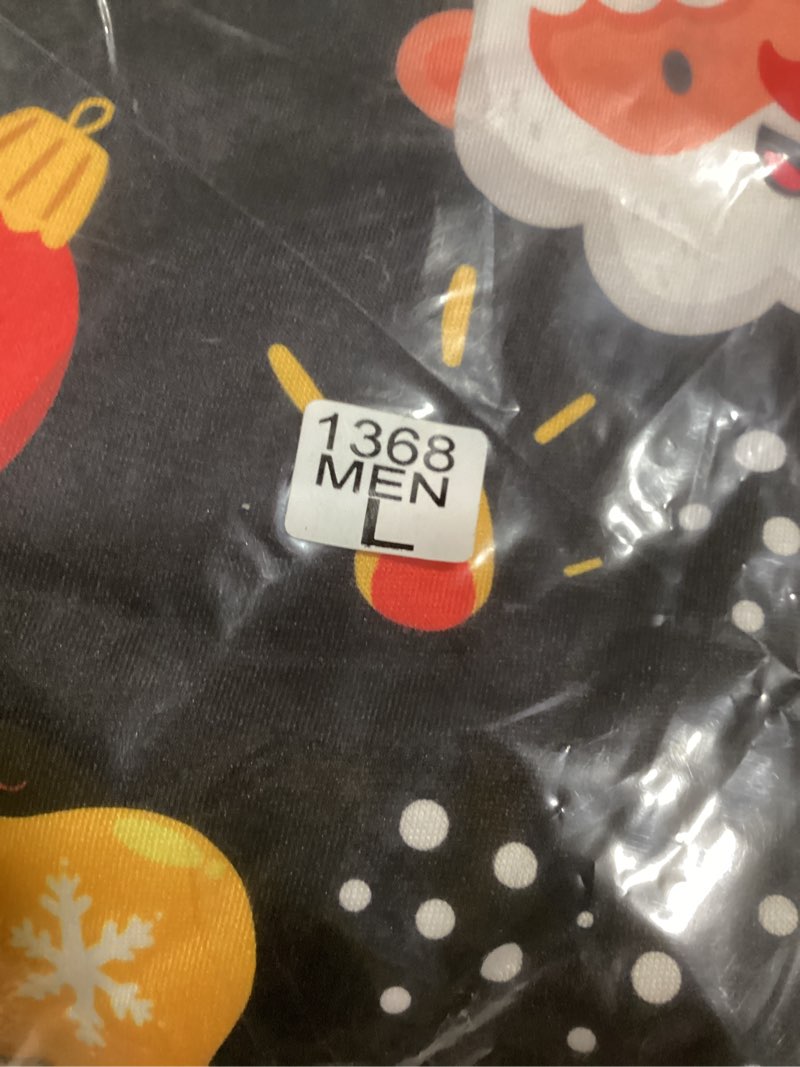 Condition photo showing New/Like New for ANGELGGH Family Matching Christmas Onesie Pajamas, Vacation Cute Printed One Piece Pajamas, Xmas Hooded Holiday Sleepwear (Men, L, Joy Santa)