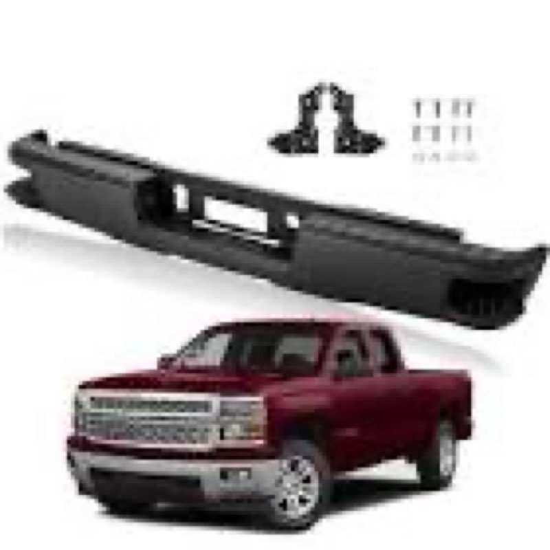 kuiperauto black rear step bumper assembly compatible for 2014-2018 chevrolet chevy silverado/gmc si