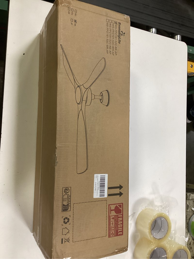 Condition photo showing New/Like New for Black Ceiling Fan with Light: 52-Inch Ceiling Fan 3 Blades Low Profile Outdoor - Modern Ceiling Fans with Remote APP Control Quiet Reversible DC Motor for Patio Living Room black 52 Inch - with light