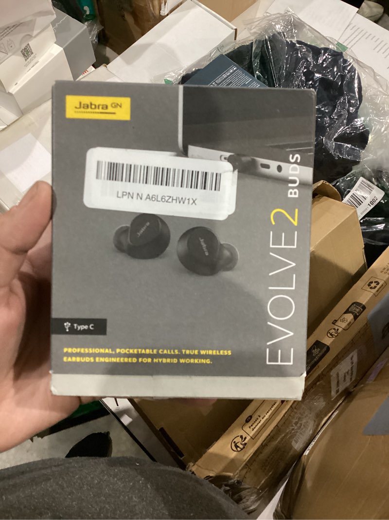 Condition photo showing New/Like New for Jabra Evolve2 True Wireless in-Ear Bluetooth Earbuds with Active Noise Cancellation (ANC) and 4-mic MultiSensor Voice Technology - Microsoft Teams Certified, Works with All Other Meeting apps - Black Teams Certified Charging Cord With USB-C Dongle
