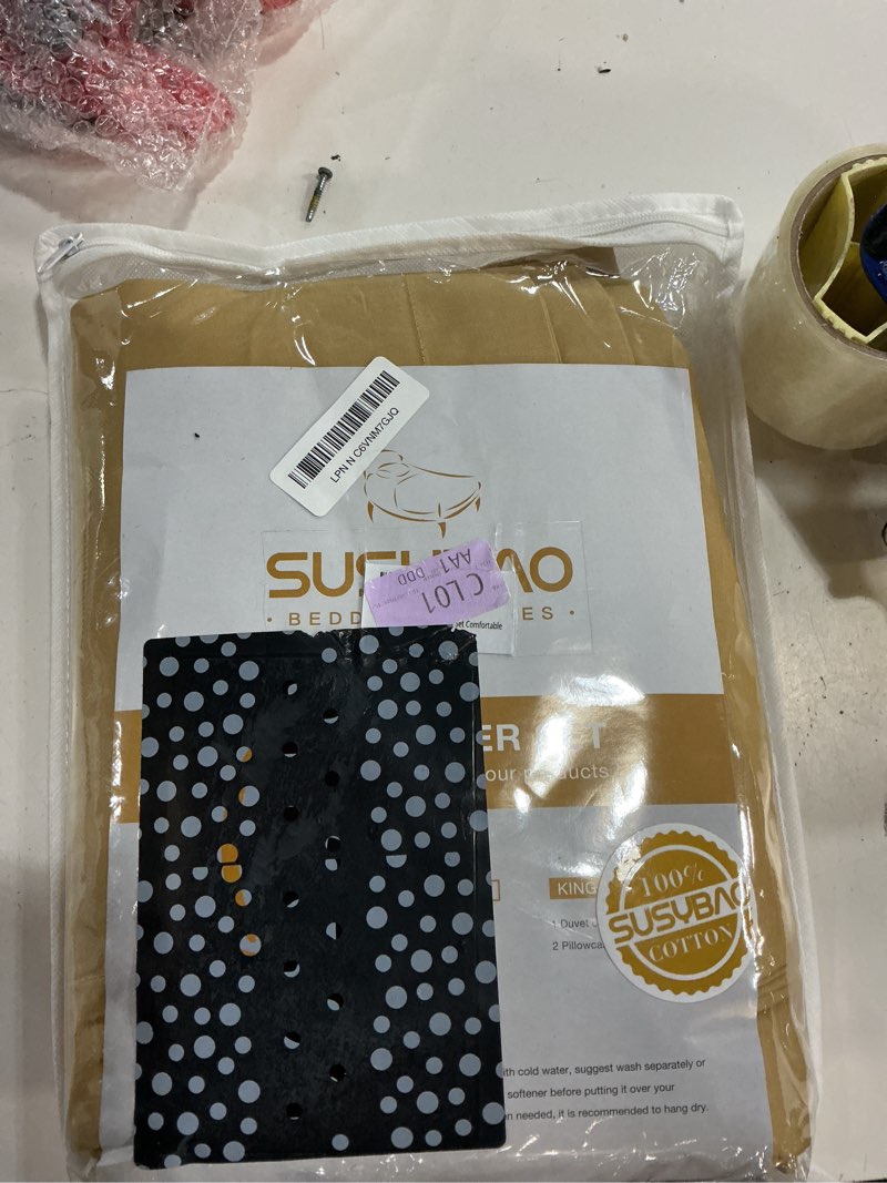 Condition photo showing New/Like New for susybao gold duvet cover king 100% cotton 3 pcs set 1 vintage champagne gold duvet cover with zipper ties 2 pillow shams farmhouse mustard color bedding set soft king gold