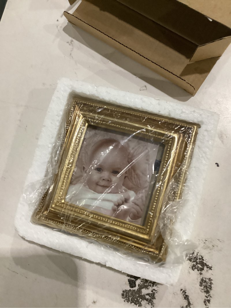 Condition photo showing New/Like New for sikoo 3x3 picture frame square small wallet size beaded vintage picture frame tabletop and wall mount brass vintage wall decor bronze gold bronze gold 3 x 3 square