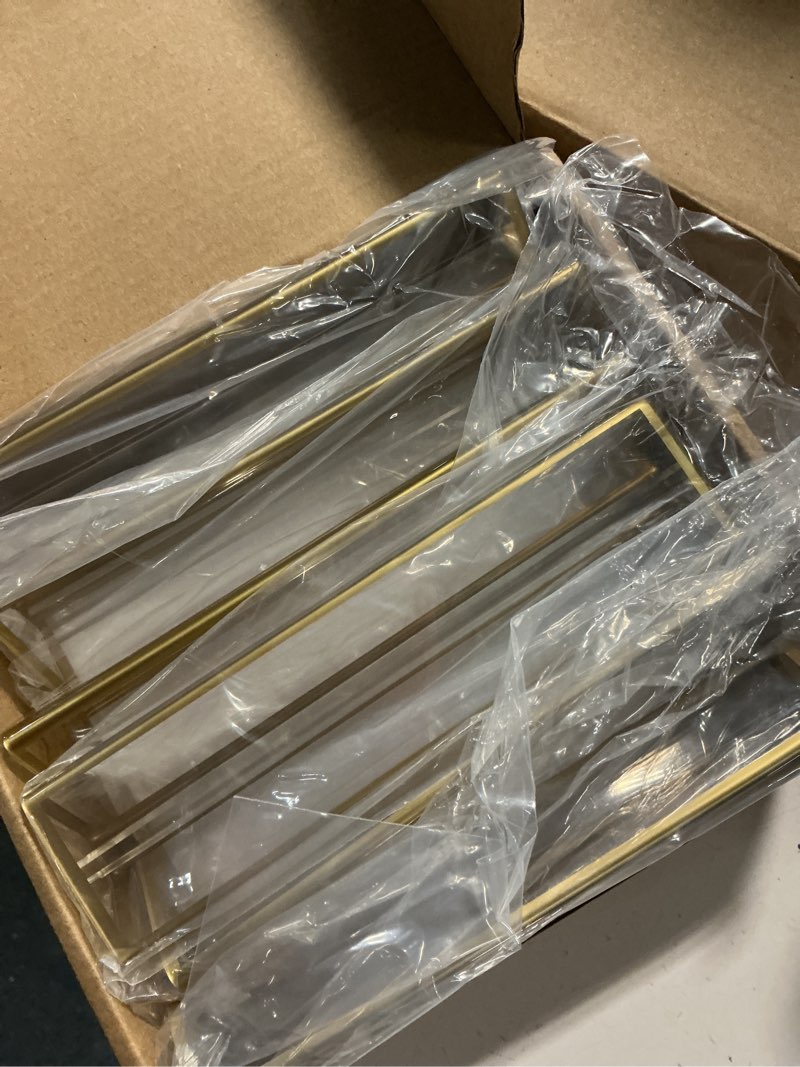 Condition photo showing Good Condition for stockroom plus clear acrylic sign holder with gold borders, vertical stand (6 x2 in, 6 pack)