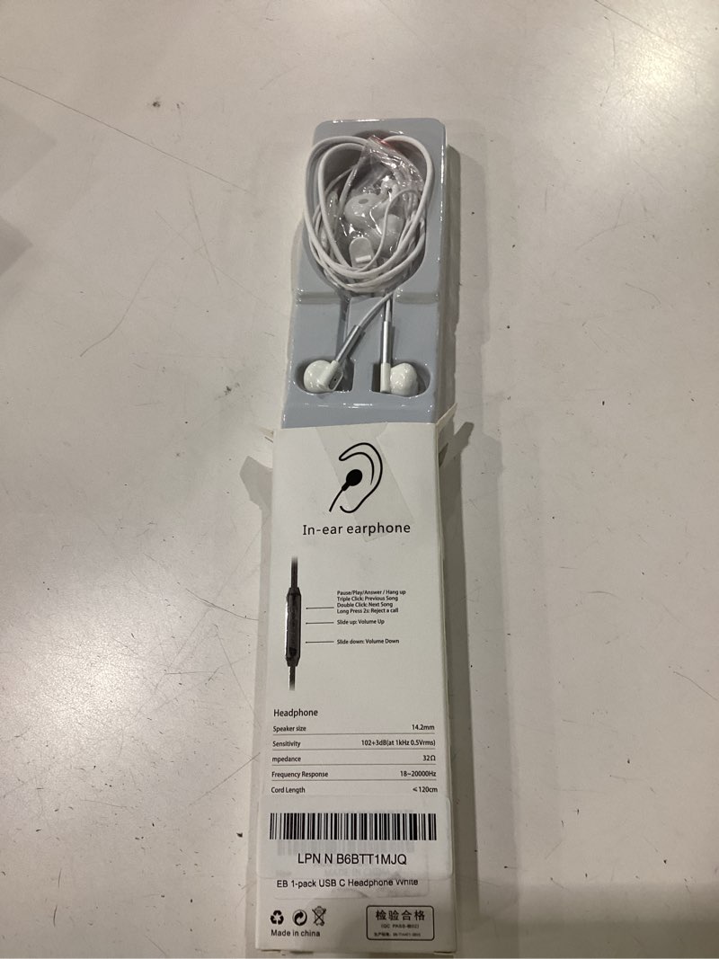 Condition photo showing New/Like New for MAS CARNEY USB C Wired Headphones for iPhone 17 16 15 Pro Max USB C Earbuds Ear Buds Wired Type C Headphones for iPhone 16e 16 Plus 16Pro 15 Pro Max 15Plus 15Pro Earbud Earphones with Mic for Samsung USB C Earphone White