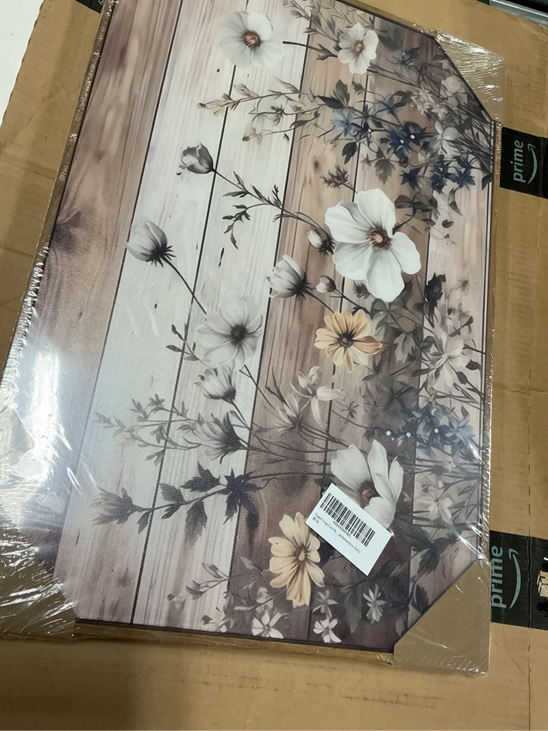 Condition photo showing New/Like New for framed vintage floral wall art rustic flowers wall decor farmhouse canvas poster picture for home wall decor, living room and bedroom decor 16x24in framed 16"l x 24"w