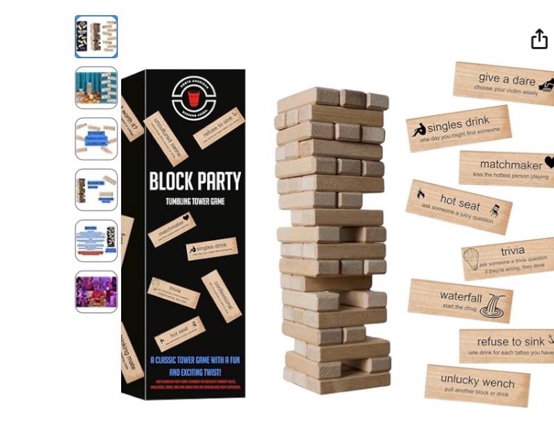 NORTH AMERICAN WEEKEND Block Party Adult Game Tumbling Tower ™ - Party Game - 54 Hilarious and Uniqu