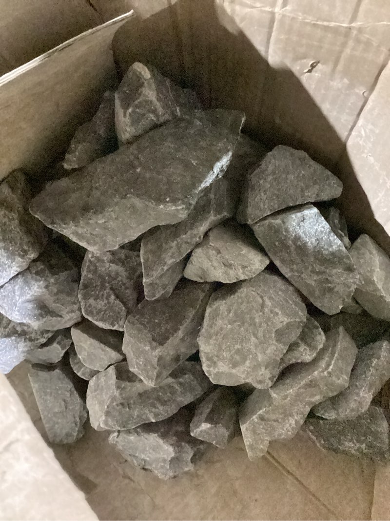 Condition photo showing As Is for smartmak replacement sauna rocks, 33 lb box of sauna heater volcanic stones for indoor outdoor traditional steam saunas