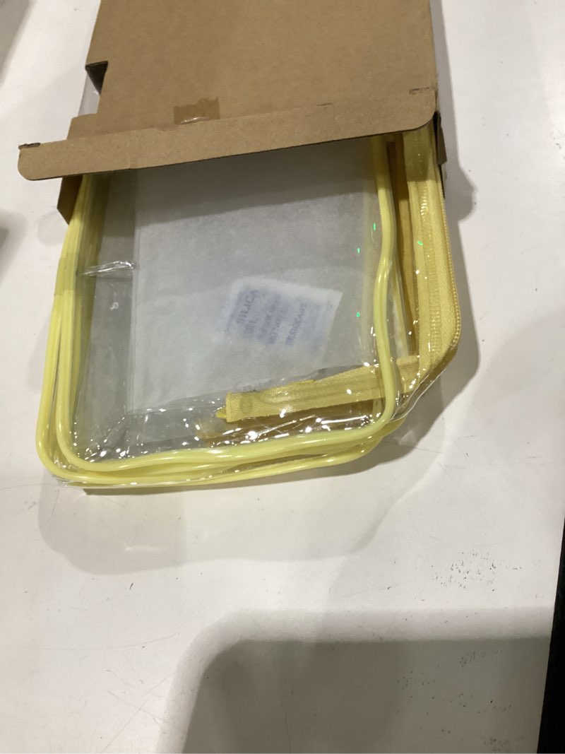 Condition photo showing New/Like New for packism clear makeup bag for travel - tsa approved toiletry bag, yellow | 3 pack quart-size, metal smooth zipper, clear easy-check, for 3-1-1 liquids, toiletry bag for airport lines, women light yellow 3 pack medium set (standard)