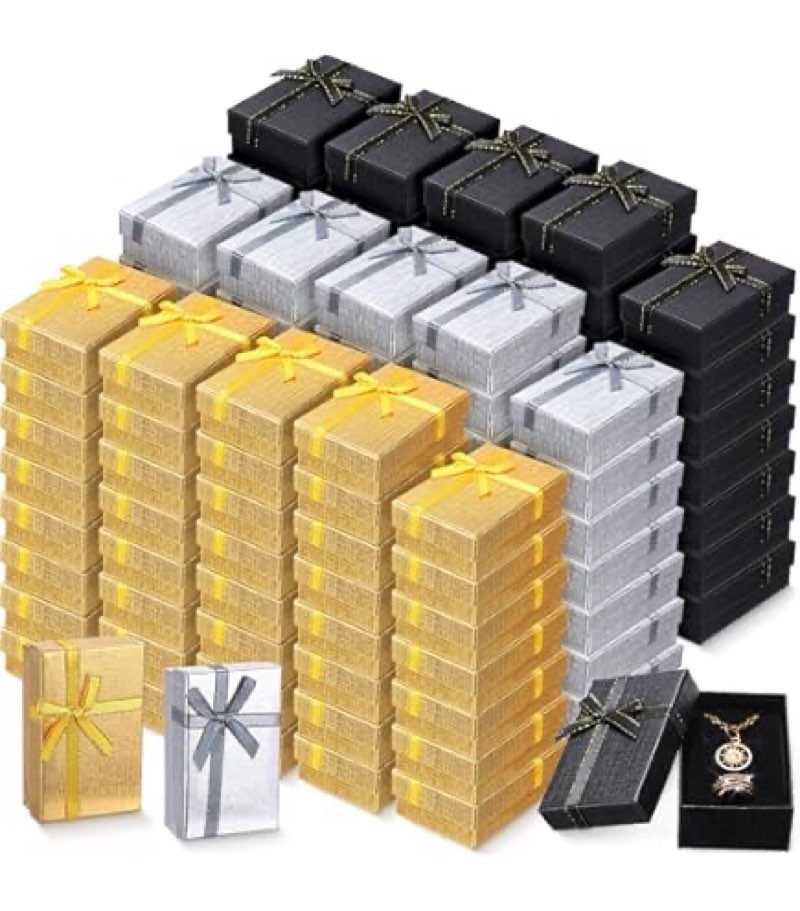 Bucherry 150 Pcs Jewelry Boxes Small Gift Boxes Bulk Cardboard Jewelry Gift Box with Bow for Ring Ne
