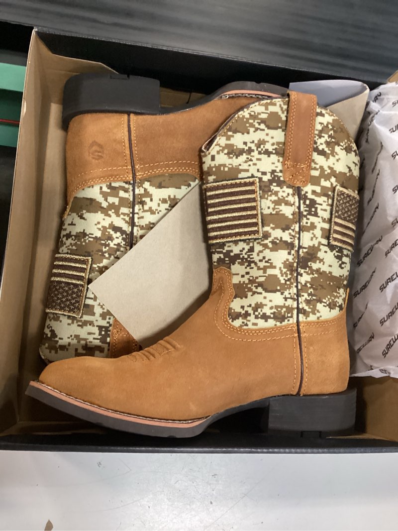 Condition photo showing New/Like New for sureway cowboy boots for men - mens square toe western boot with flag,oil/slip resistant,durable fashionable classic pull on 10 inch boots 7 mocha suede camo print