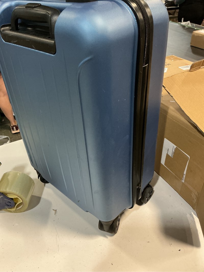 Condition photo showing As Is for kyme carry on luggage 22x14x9 airline approved suitcase hardshell with double spinner wheels, pc+abs tsa lock travel luggage (royalblue, 20" carry on) royalblue 20" carry on