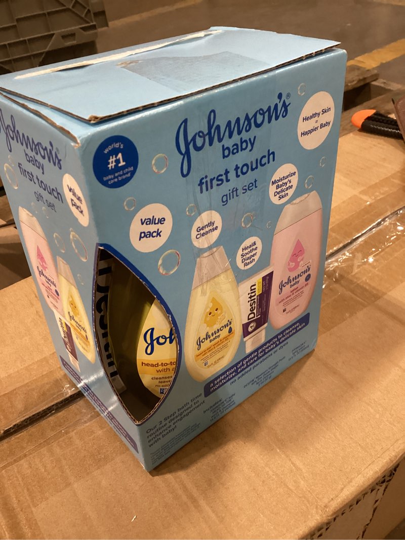 Condition photo showing As Is for johnson's baby first touch gift set, baby bath & skin products, 3 items