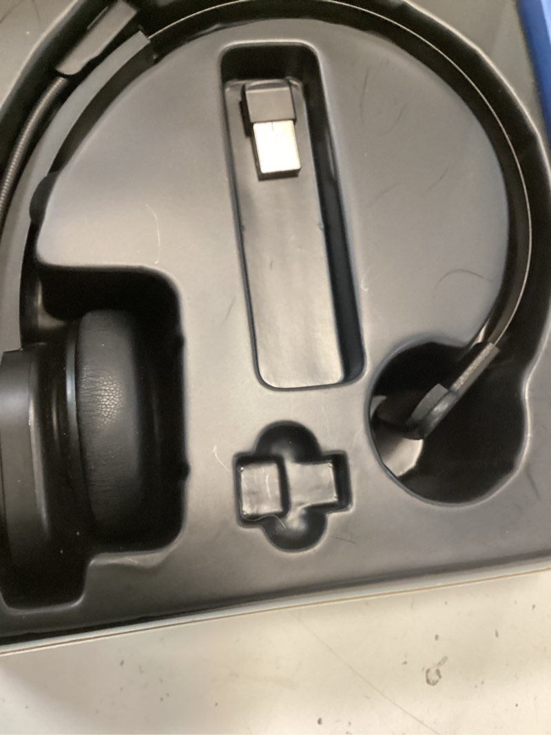 Condition photo showing Good Condition for bluetooth headset with usb dongle for computer, single-ear wireless headset with noise cancelling microphone for office & truckers, bluetooth v5.2 with mute button for work black