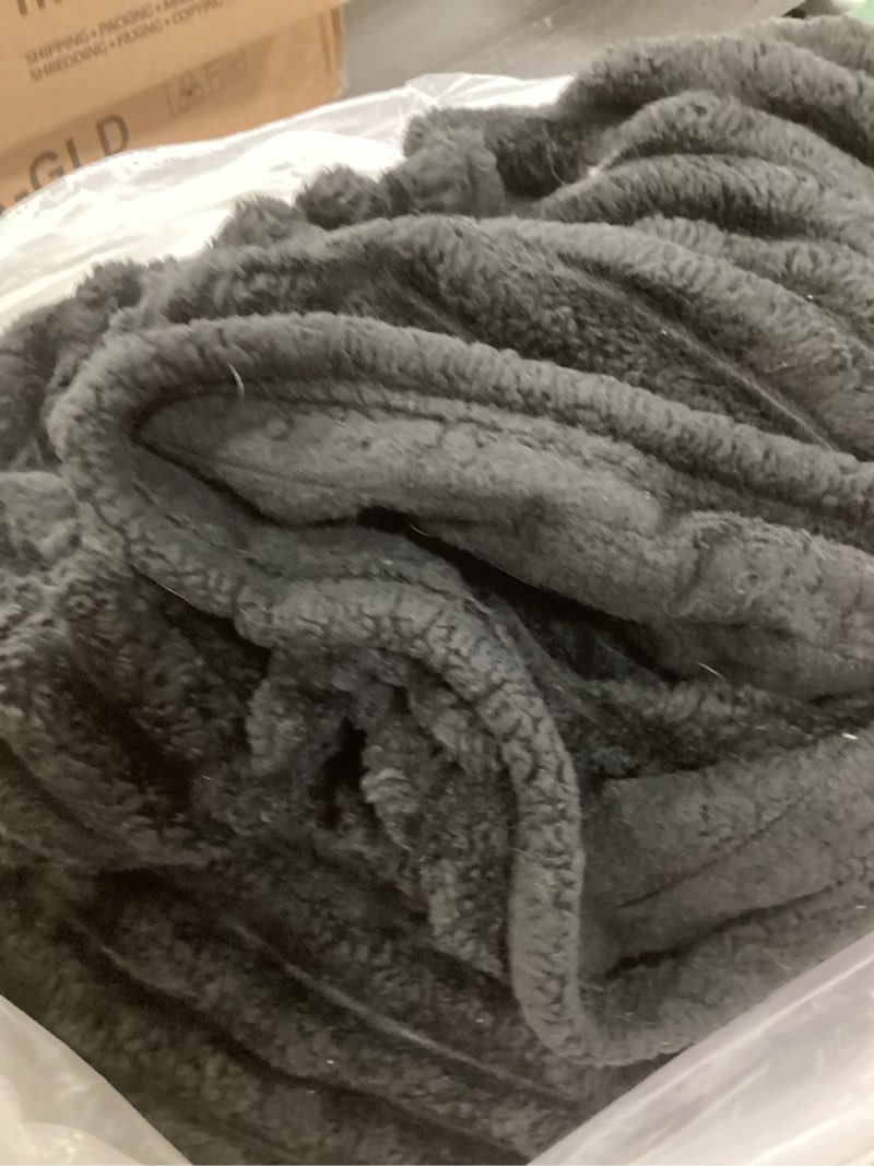 Condition photo showing As Is for Wajade Fluffy Faux Fur Throw Blanket for Couch Bed 90x90, Luxury Soft Thick Fuzzy Plush Bubble Blanket, Warm Cozy Blanket for Sofa Chair, Black Black Queen-90" x 90"