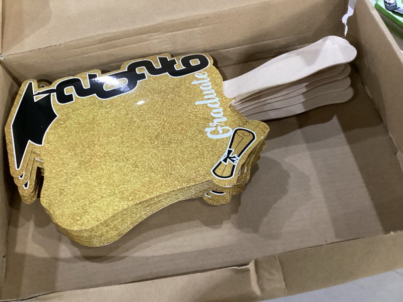 Condition photo showing Good Condition for gilprop 24 pcs graduation cutout face fans with handle double sided personalized grad party supplies class of 2026 grad photo props blank diy photo frame graduation party souvenirs gold 1 classic