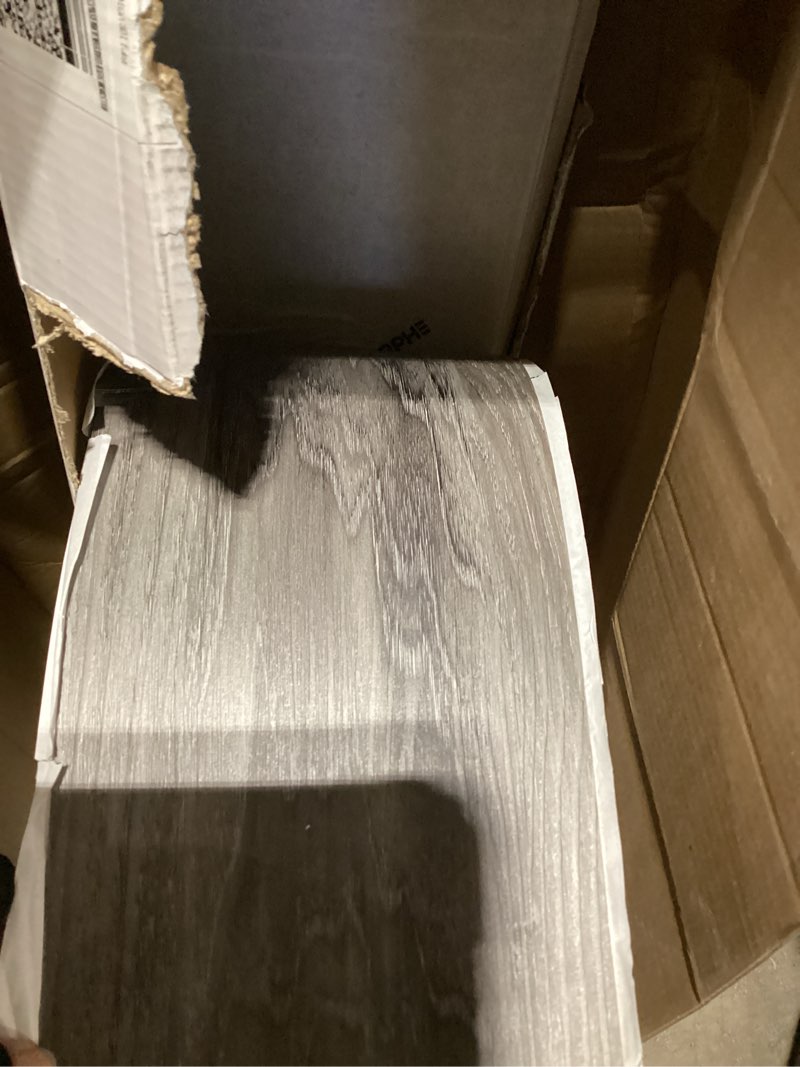 Condition photo showing Good Condition for 54 sq. ft floor tiles peel and stick vinyl floor 36 x 6 inch luxury self adhesive waterproof flooring planks diy for kitchen, living room, shops, rv, wood look plank, 36-pack, dull grey 36" x 6" dull grey 36