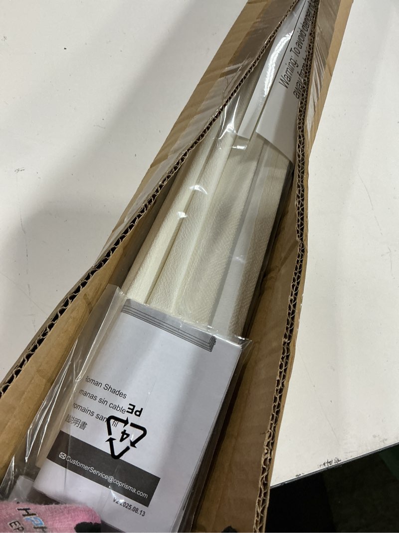 Condition photo showing Good Condition for lazblinds cordless roman shades for windows, light filtering thermal insulated window blinds, lightweight fabric blinds for indoor windows, 34.5" w x 60" h, ivory light filtering - ivory 34.5" w x 60" h