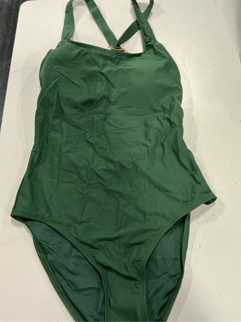Condition photo showing New/Like New for italian cross-back one-piece swimsuit, m, palm