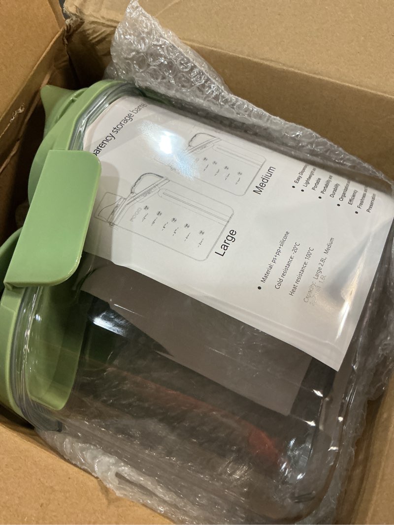 Condition photo showing Good Condition for 3 Pieces Cereal Containers Storage, 51fl.oz/1.5L Compact Crystal Clear Dry Food Storage Containers with Pouring Spout Measuring Cup for Rice Nuts Beans Pet Food Snacks Candies, 3PCS S:3pcs(blue+white+green)