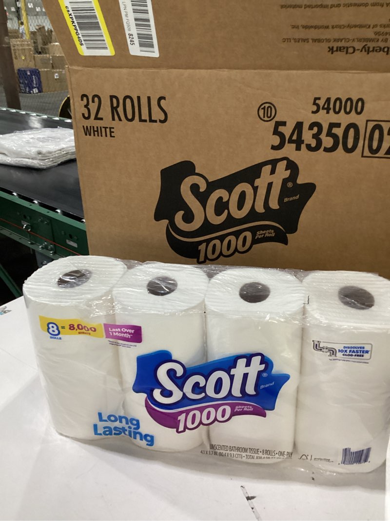 Condition photo showing New/Like New for Scott 1000 Trusted Clean Toilet Paper, 32 Rolls, Septic-Safe, 1-Ply Toilet Tissue Regular 1000 Sheets (Pack of 32)