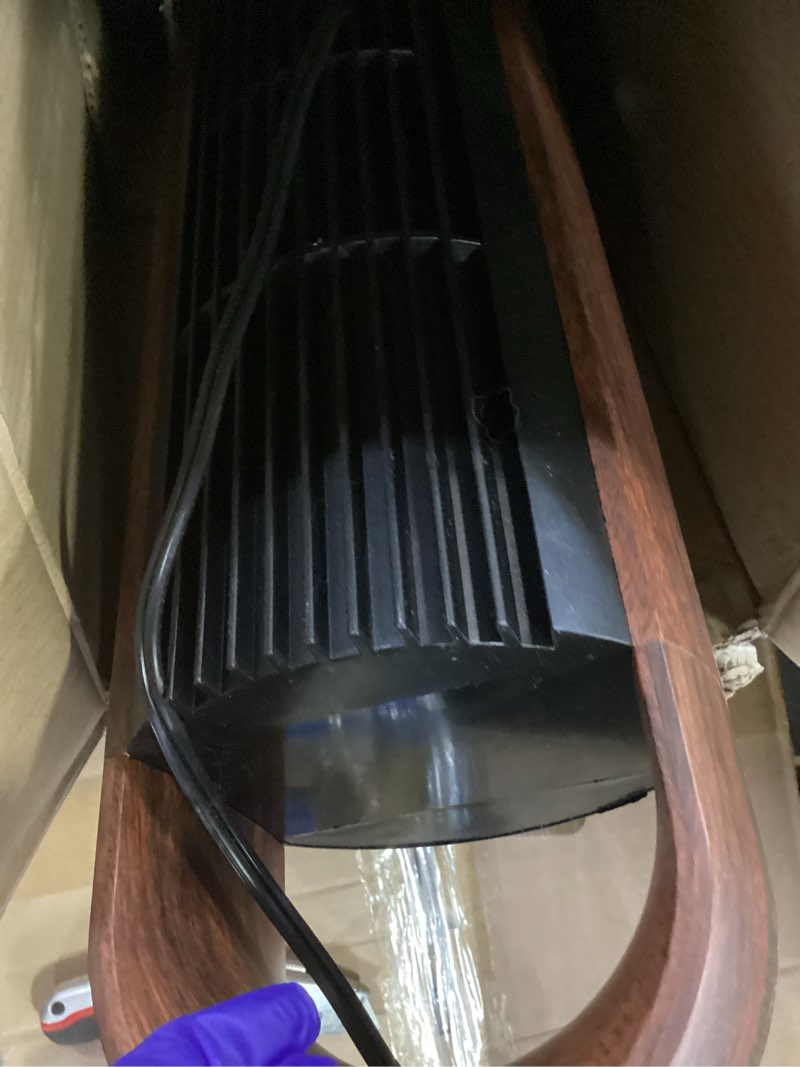 Condition photo showing As Is for better homes & gardens 40'' 5-speed oscillating tower fan with remote control, 3 wind modes, 12h timer, walnut & black