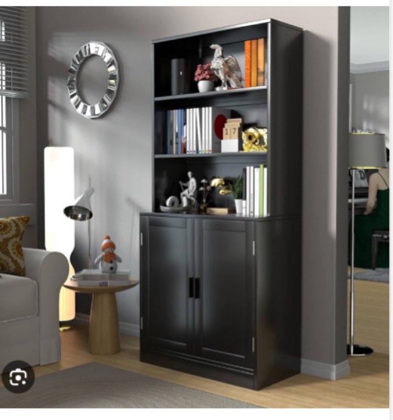 75"H Wood Storage Bookcase with Adjustable Shelves Color: Black