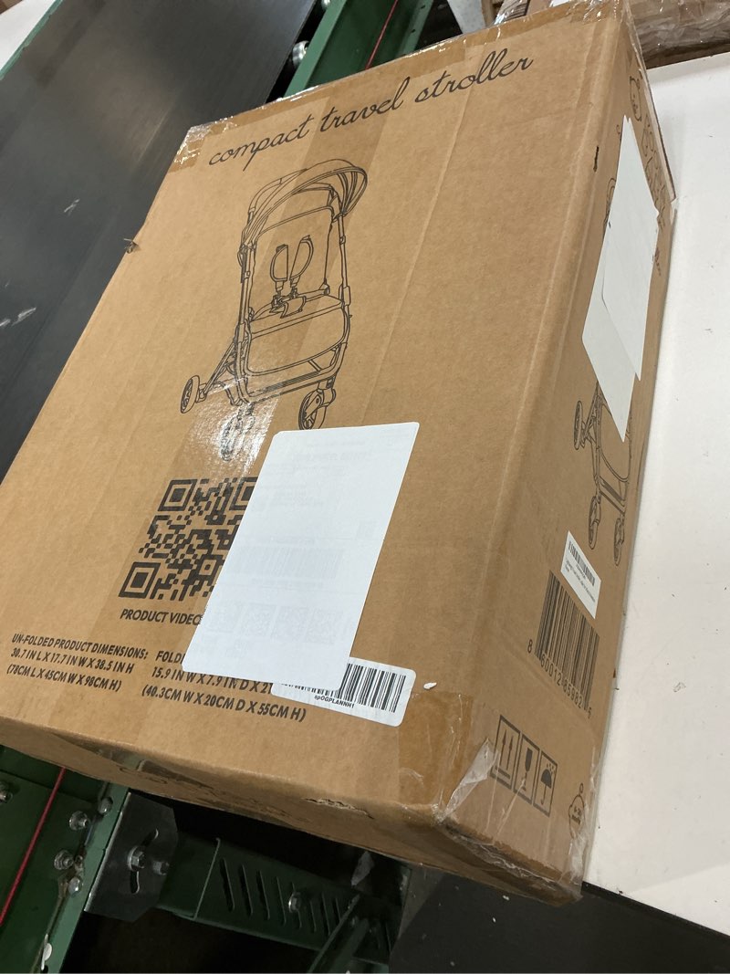 Condition photo showing New/Like New for lightweight travel stroller for baby & toddlers - easy fold & compact stroller for airplane with canopy, storage basket, multi-position recline & convenient one-hand fold, travel bag included (black)