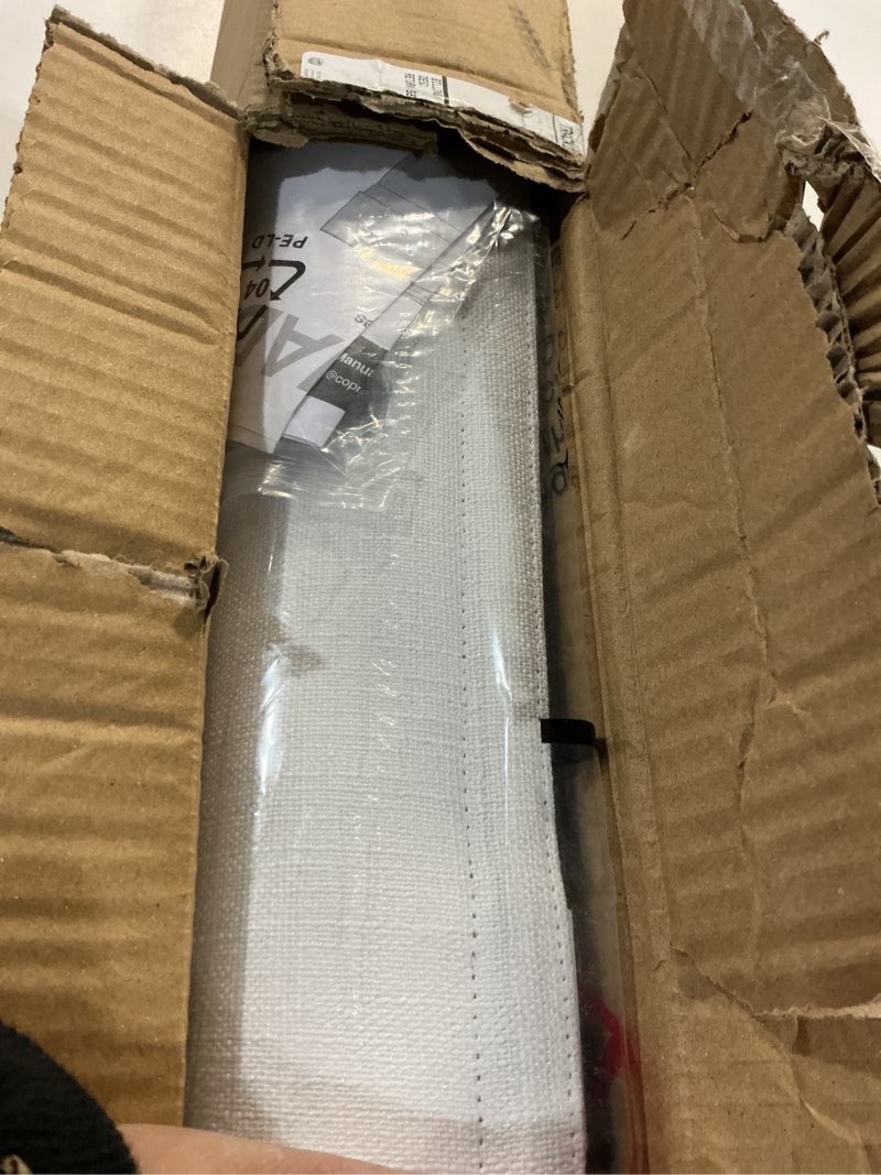 Condition photo showing Good Condition for no Drill Cordless Roman Shades for Windows, 46" W × 64" H - 100% Blackout - Linen - Mist White 100% Blackout - Linen - White 46" W × 64" H
