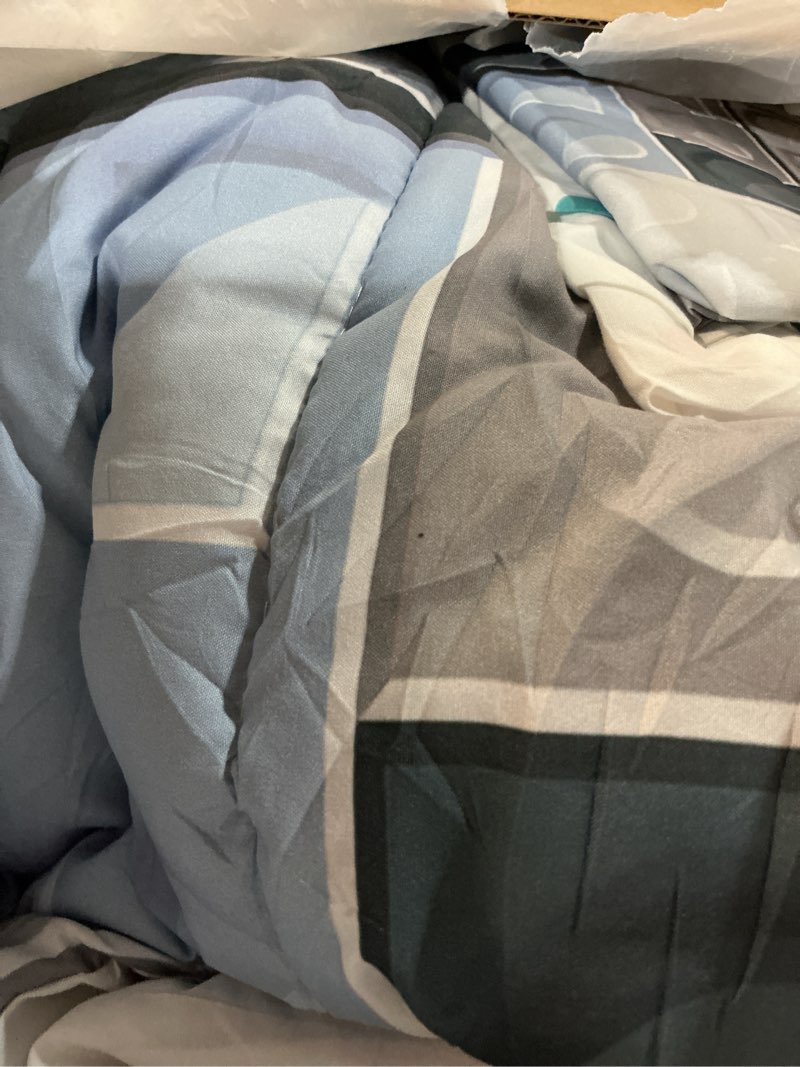 Condition photo showing As Is for construction comforter set 7 piece bed in a bag twin,3d building blocks bedding sets,colorful sheet set with comforter kids boys bricks rainbow gradient room decor for teen girls,blue grey white blue grey white twin