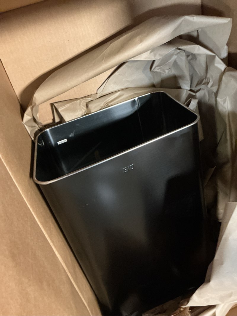 Condition photo showing Good Condition for eko mirage-t 50 liter / 13.2 gallon touchless rectangular motion sensor trash can, brushed stainless steel finish (matte black) mirage 50l - matte black