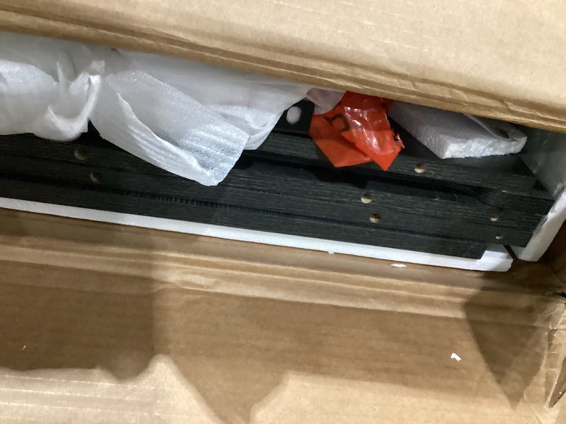 Condition photo showing As Is for vasagle shoe storage bench with cushion, 3-tier entryway bench with padded seat, doors, adjustable shelves, 14 x 47.6 x 20.7 inches, for hallway, bedroom