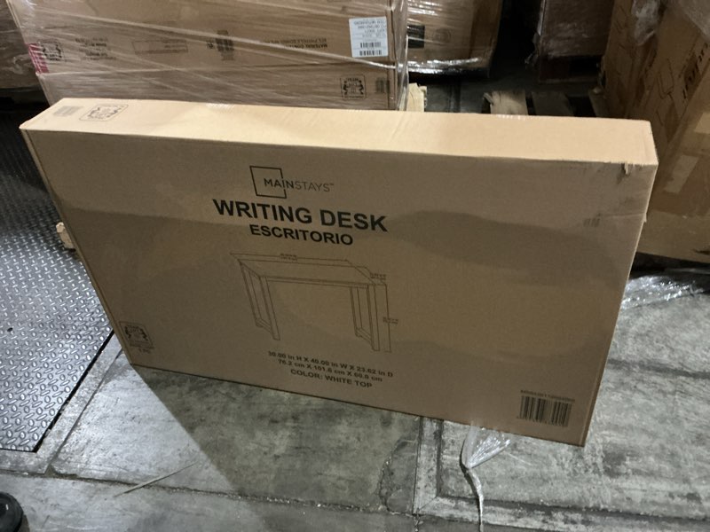 Condition photo showing New/Like New for mainstays 40 wood & metal writing desk white wood grain with black frame