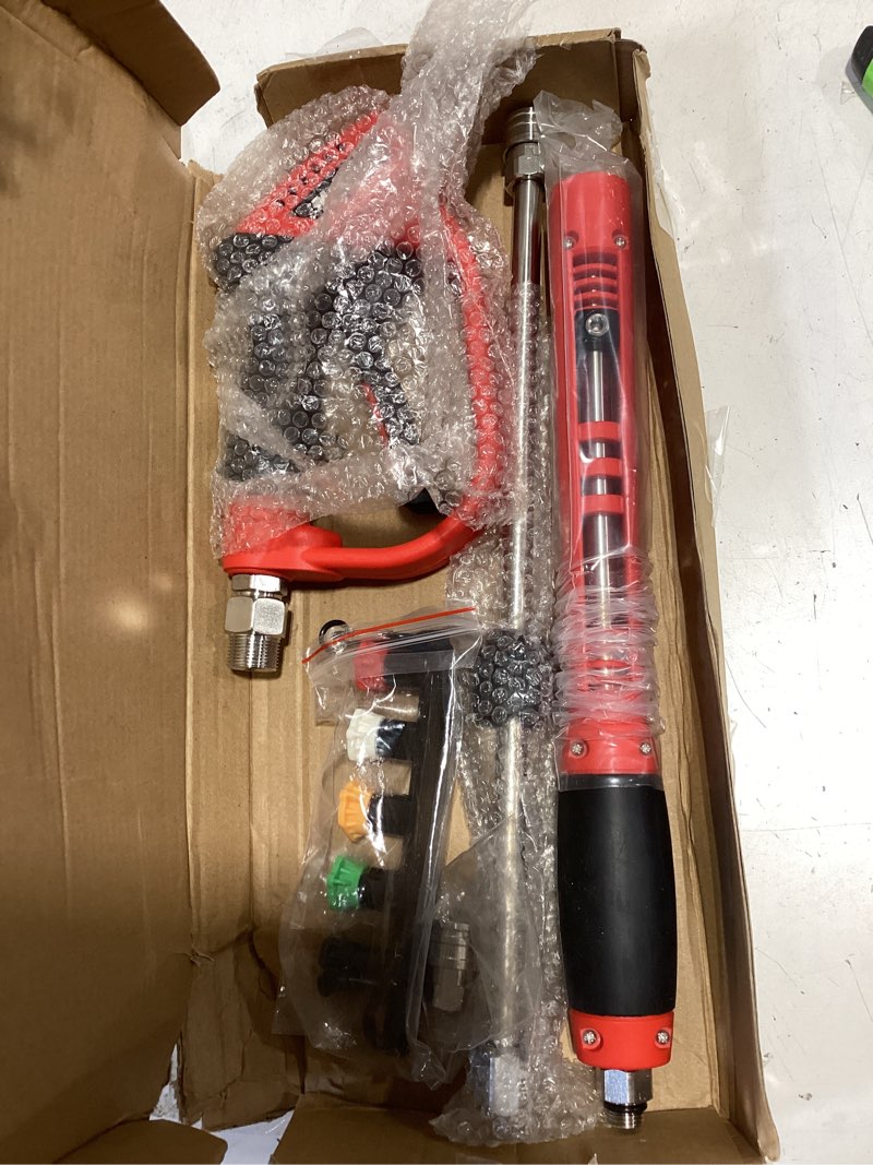 Condition photo showing Good Condition for pressure washer gun 5000psi with extension wands, 40 inch pressure washer accessories with 1/4" quick connect outlet, car wash gun with 5 nozzle tips and m22-14mm to m22-15mm adapters 40 in long gun