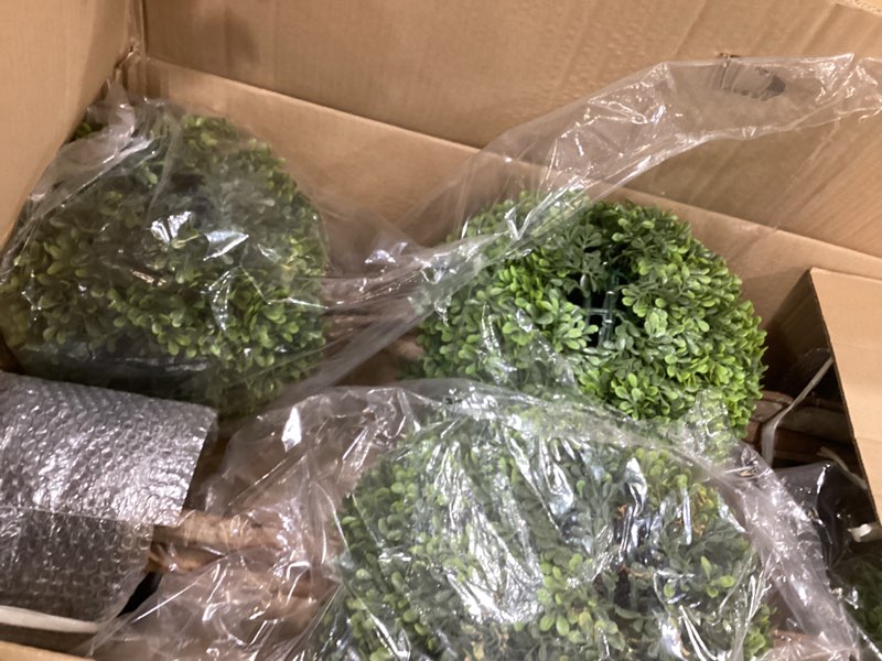 Condition photo showing Good Condition for lifelike indoor&outdoor use 3ft boxwood double ball topiary trees faux topiary tree for porch,home,garden decor(set of 2) 3' boxwood