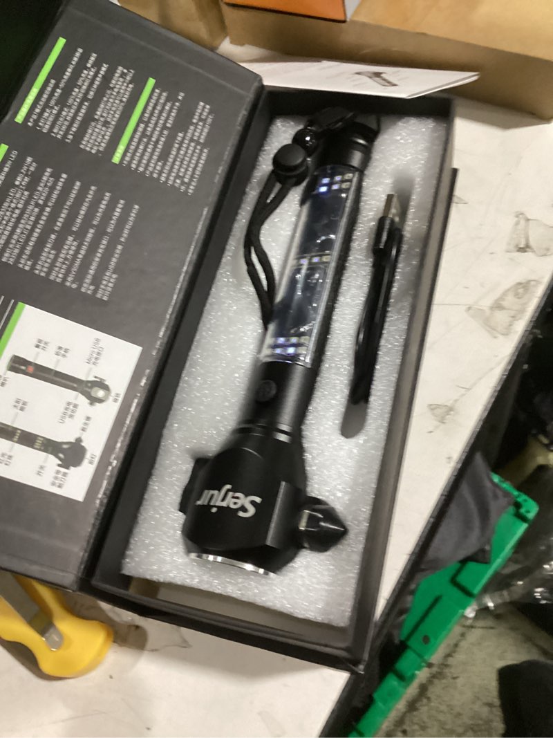 Condition photo showing Good Condition for rechargeable solar powered flashlight,multi function led tactical flashlight with glass breaker,seatbelt cutter,alarm and phone charger,powerful handheld flashlights for emergencies camping