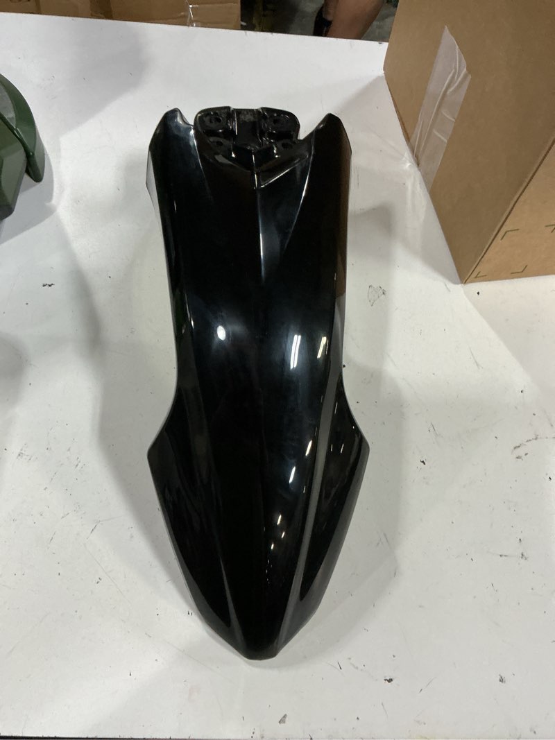 Condition photo showing New/Like New for black motorcycle fender is a durable abs plastic replacement designed for vehicles like the yamaha ray or honda grazia