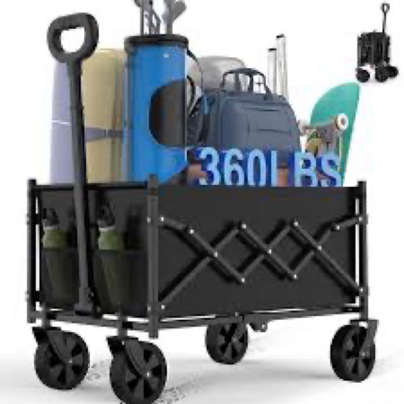 small wagon cart foldable, collapsible wagon with 360 lbs max load & expandable storage, 90l foldabl