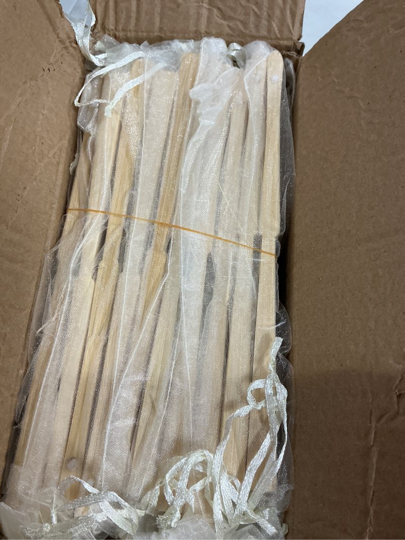 Condition photo showing Good Condition for sepwedd 50pcs cream-coloured imitated silk fabric bamboo folded hand fan bridal dancing props church wedding party favors with organza bags