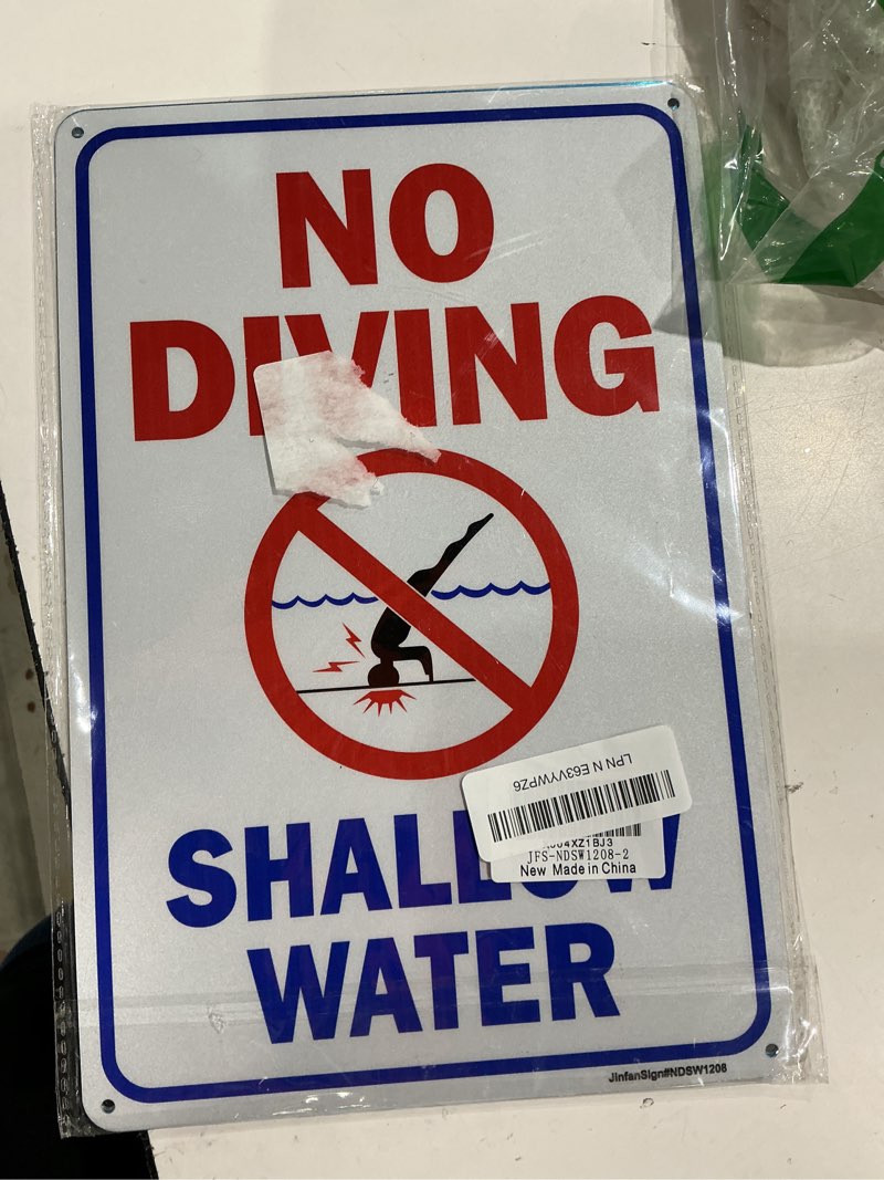 Condition photo showing Good Condition for (2 pack) no diving sign, no diving shallow water sign | 12" x 8" rust free reflective aluminum, no diving pool signs, fade/weather resistant, uv protected, easy to install